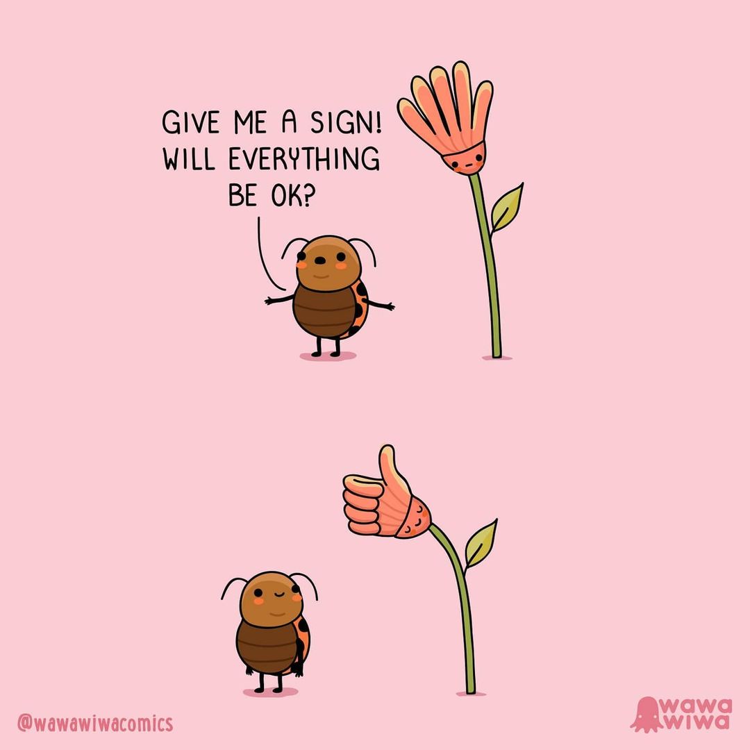 comic about ladybird beetle and a flower talking that everything will be okay 