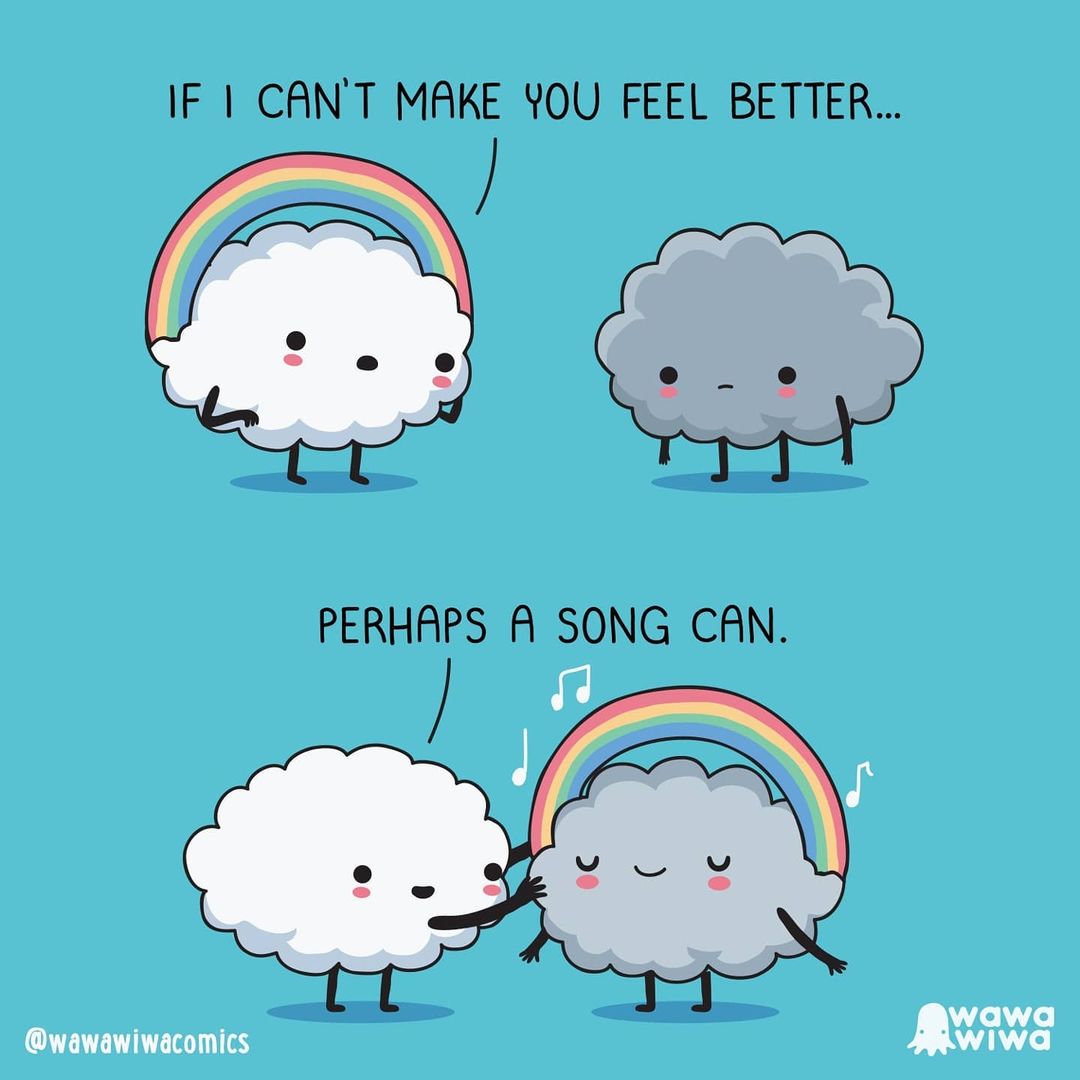 comic about clouds talking about music 