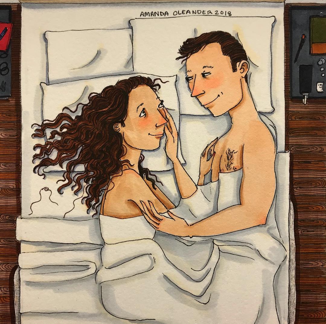 artwork of a man and woman staring with each other 