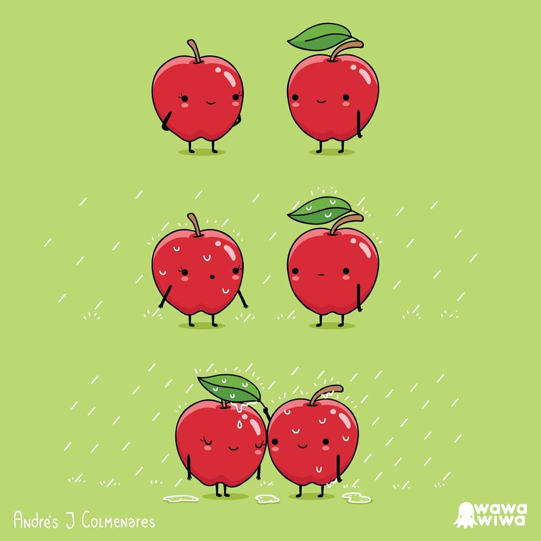 comic about apples being caught in the rain 