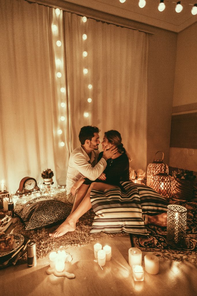 couple having a romantic date at home