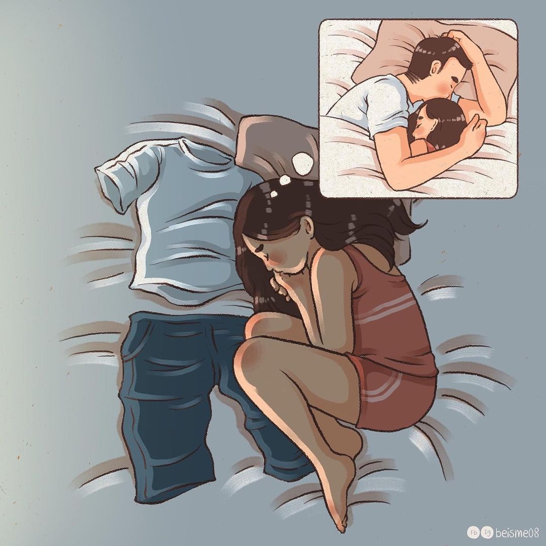 comics about a woman sleeping with her man's clothes 