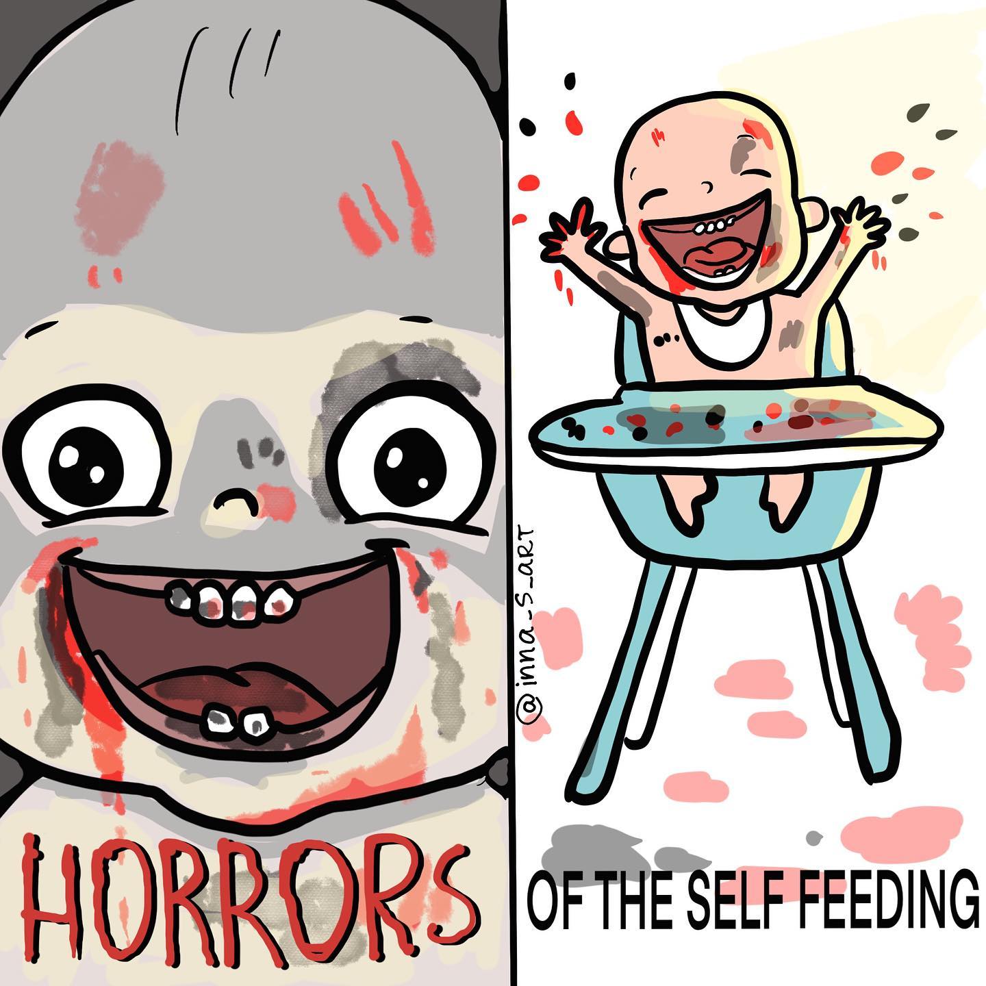 comics of a child being messy eating 