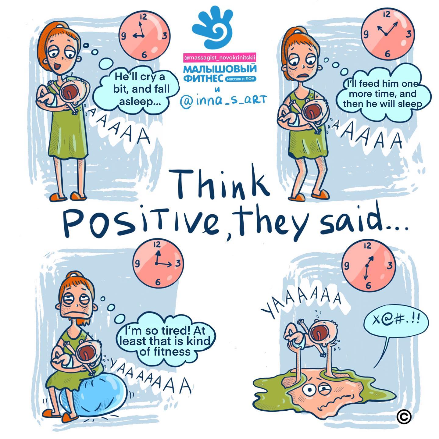 comics of a woman having a hard time putting her child to sleep