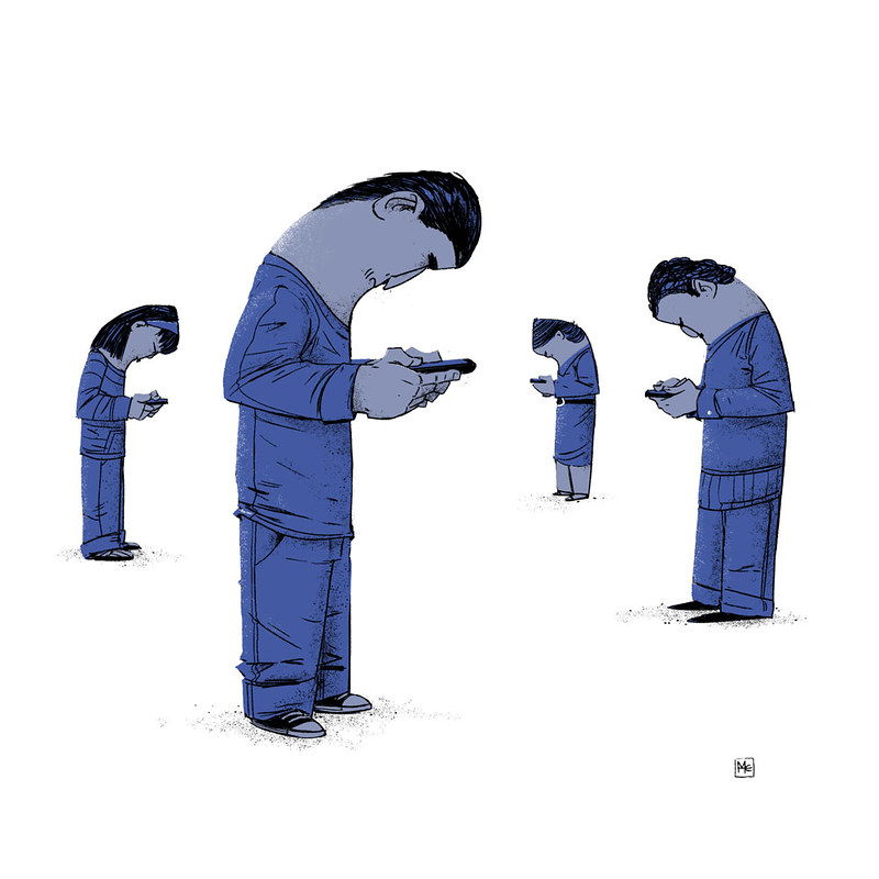 illustration of people looking at their smartphones 