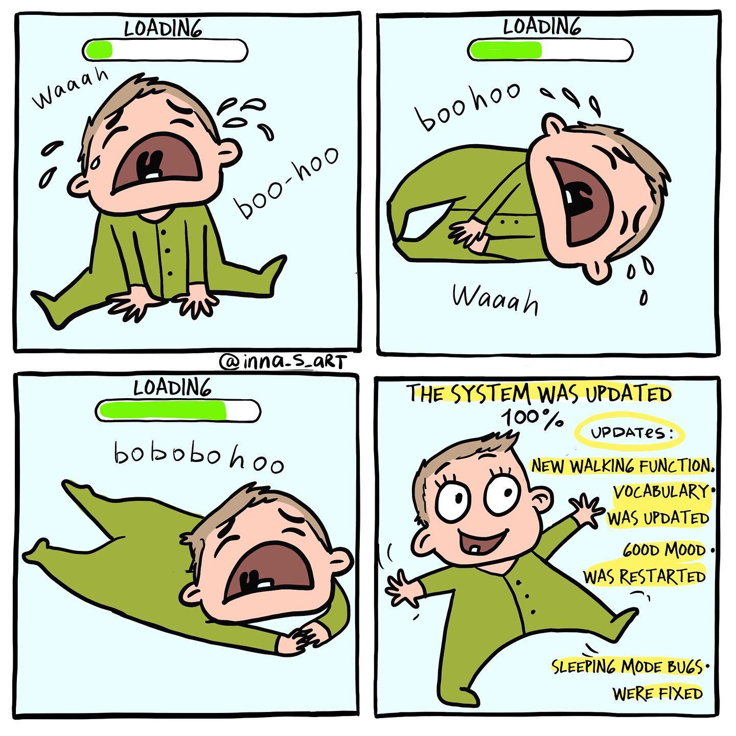comics of baby being happy again after a bad mood