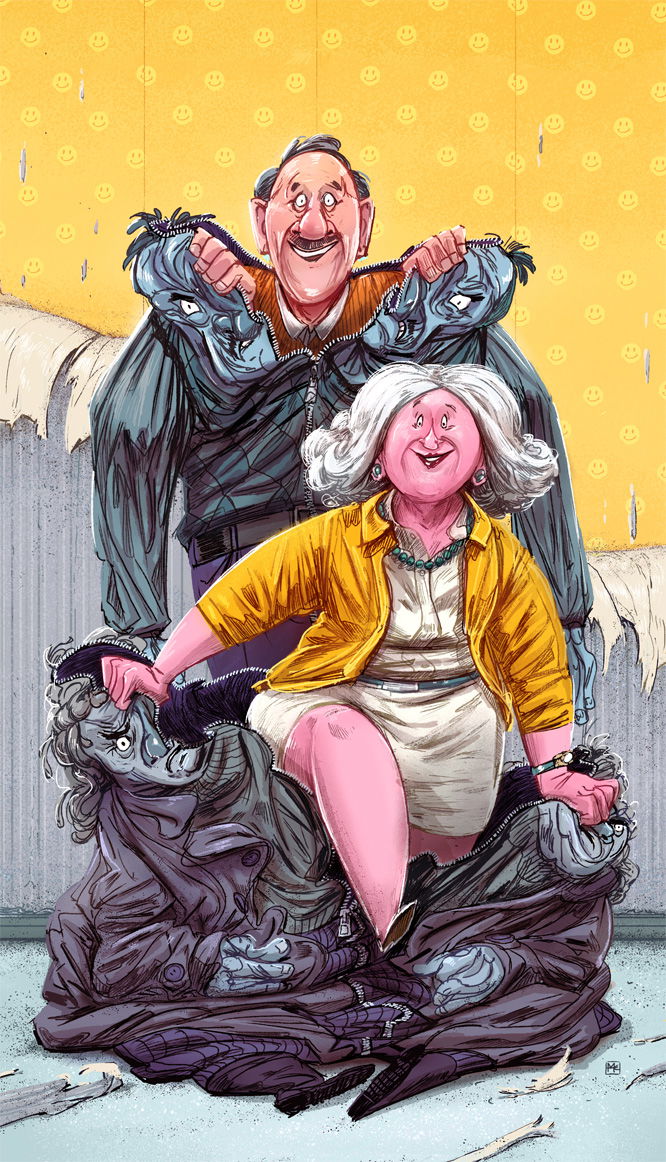 illustration of a man and a woman coming out of their sad past 