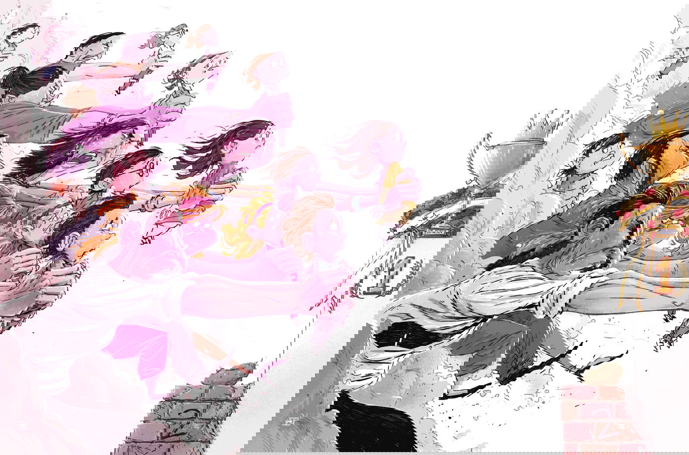 illustration of parents racing with their children 