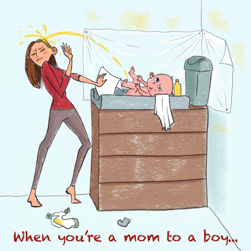 comics of a baby boy peeing to his mom 