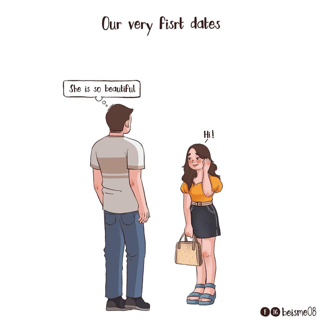 comics of couple going on their first date 