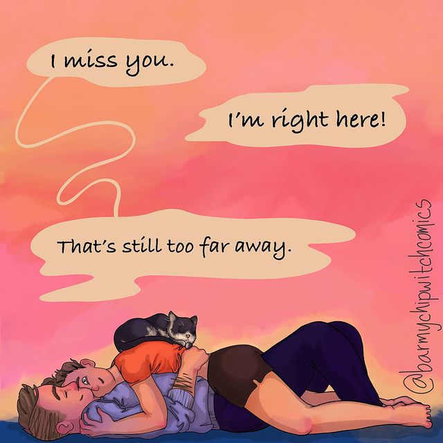 comics of girl being clingy to her boyfriend 