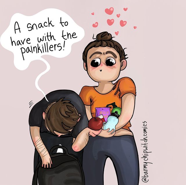 comics of a woman talking to his sick girlfriend 
