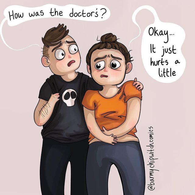 comics of a woman talking to his sick girlfriend 